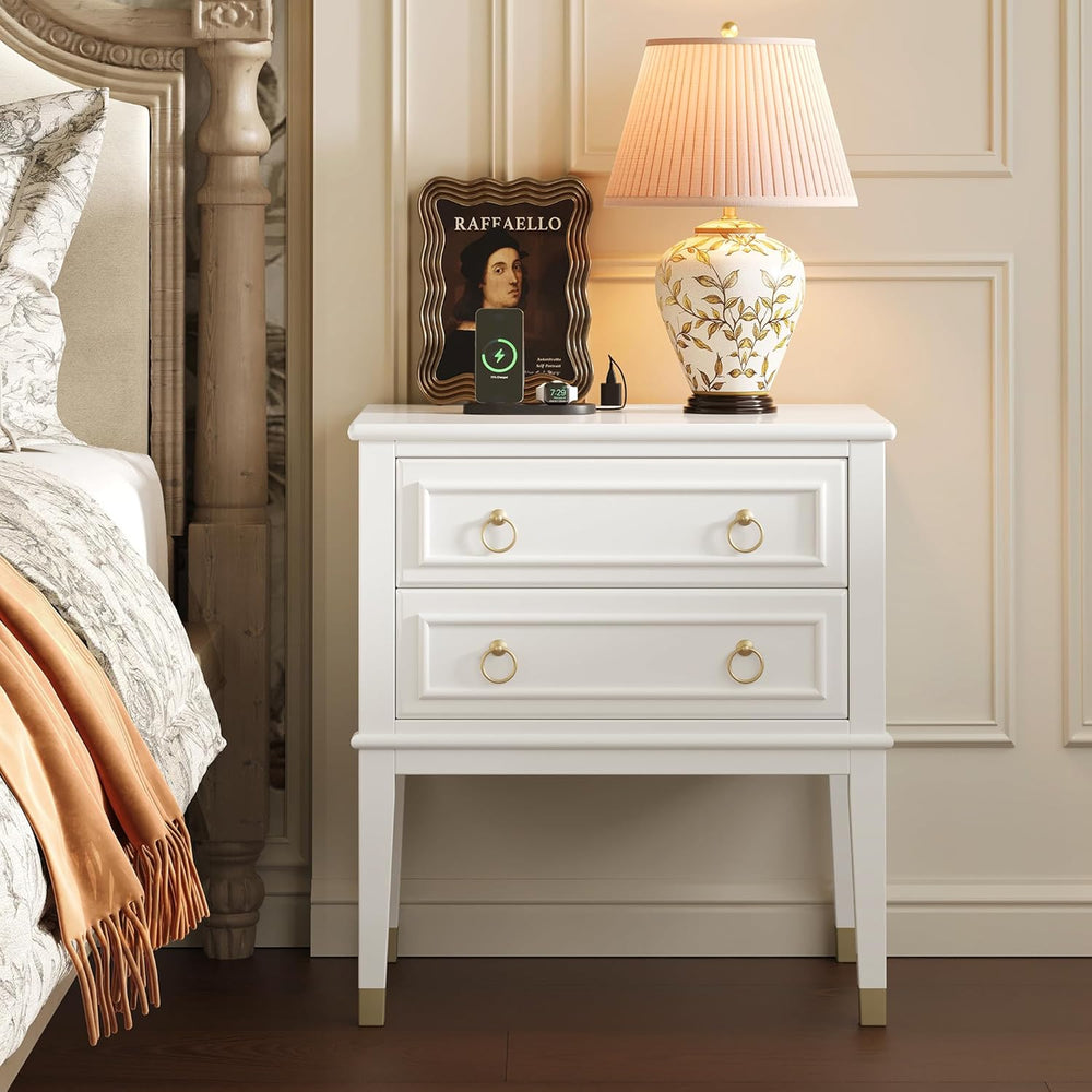 Huuger 27.6 Inch Tall Nightstand with Charging Station, USB-C Port, Larger Ni...