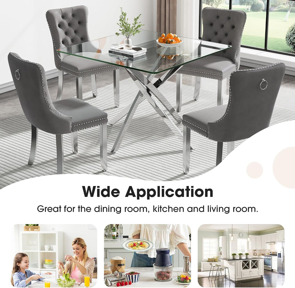 36 inch Square Glass Dining Table, Modern Dining Table for 4, Square Kitchen ...