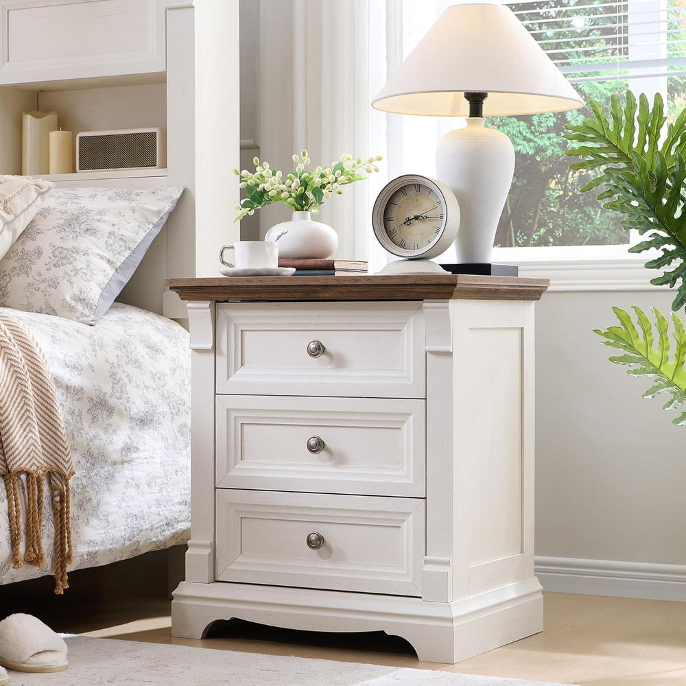 Farmhouse 26" Tall Nightstand with Charging Station 23.6"W Wood Sid...