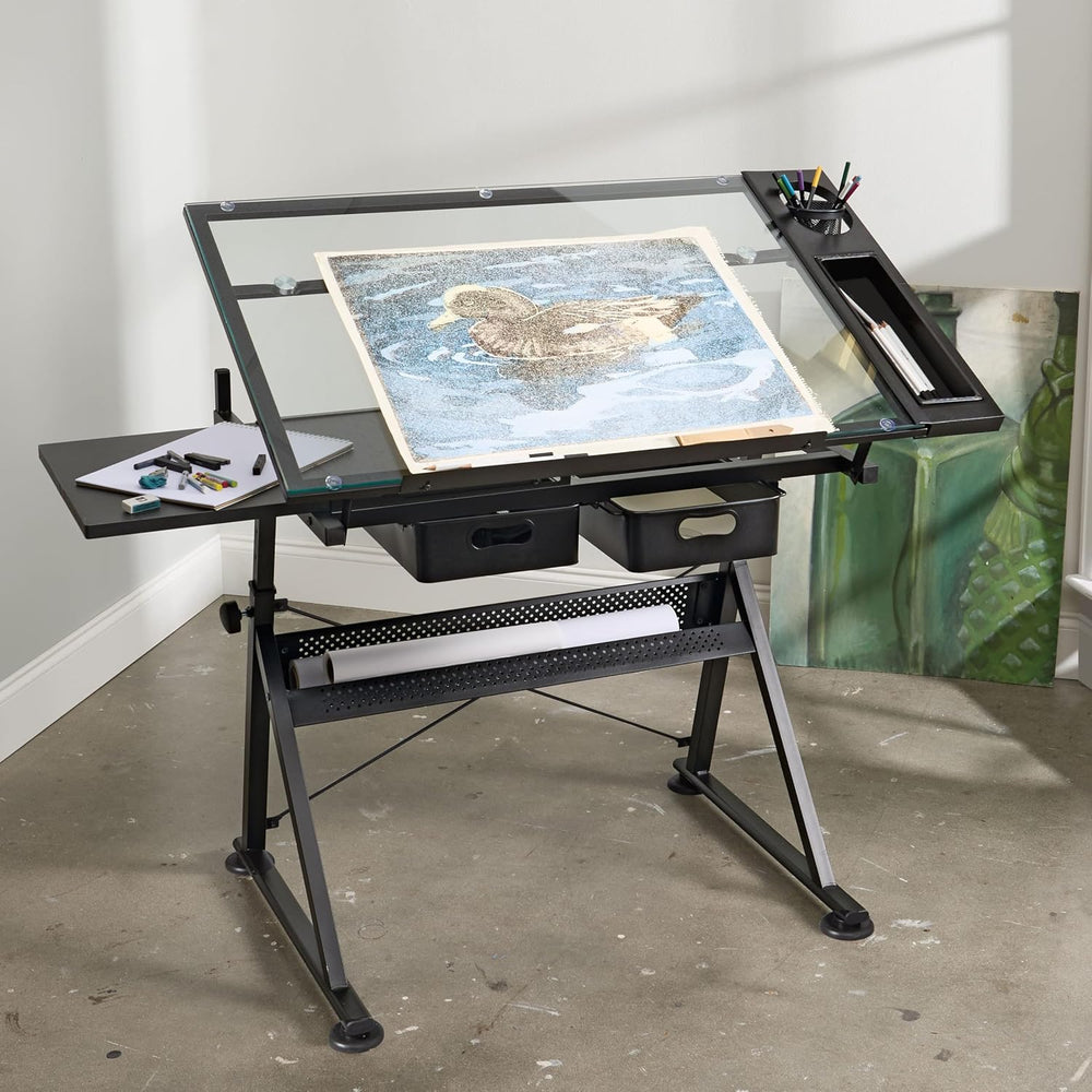 Artist's Loft Artist Table - Glass-Top Table for Drafting, Drawing, Sketc...
