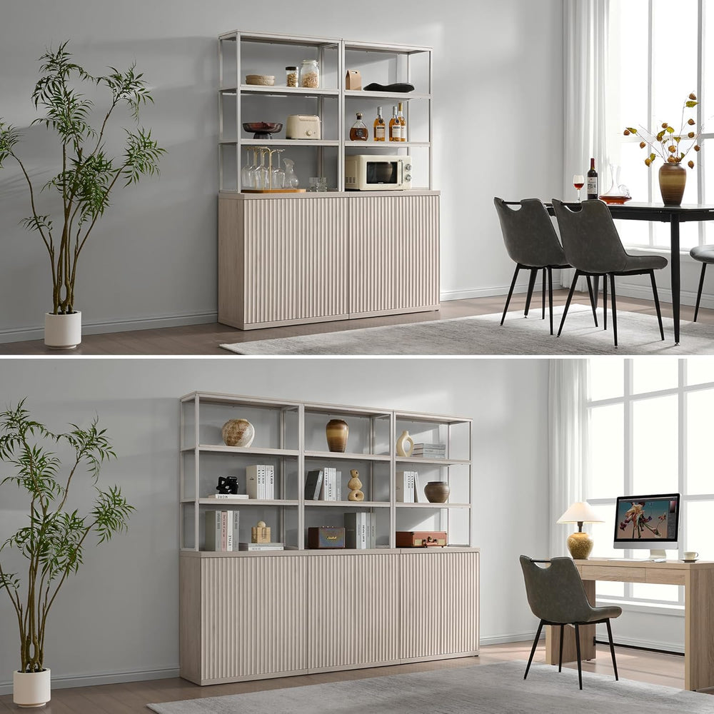 SICOTAS Fluted Book Shelf with Doors 75" Tall Bookshelf with Storage