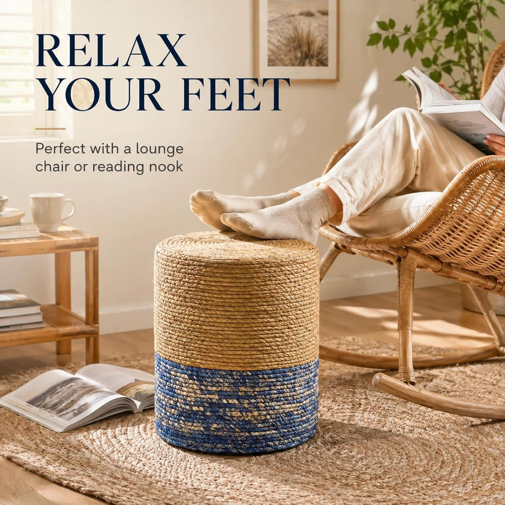 Wimarsbon Natural Seagrass Foot Stool, Hand Weaving Round Ottoman, for Living...