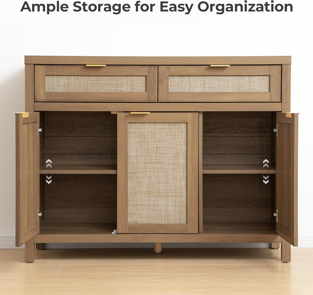 SICOTAS Rattan Sideboard Buffet Cabinet with Storage, Boho Credenza Accent Ca...