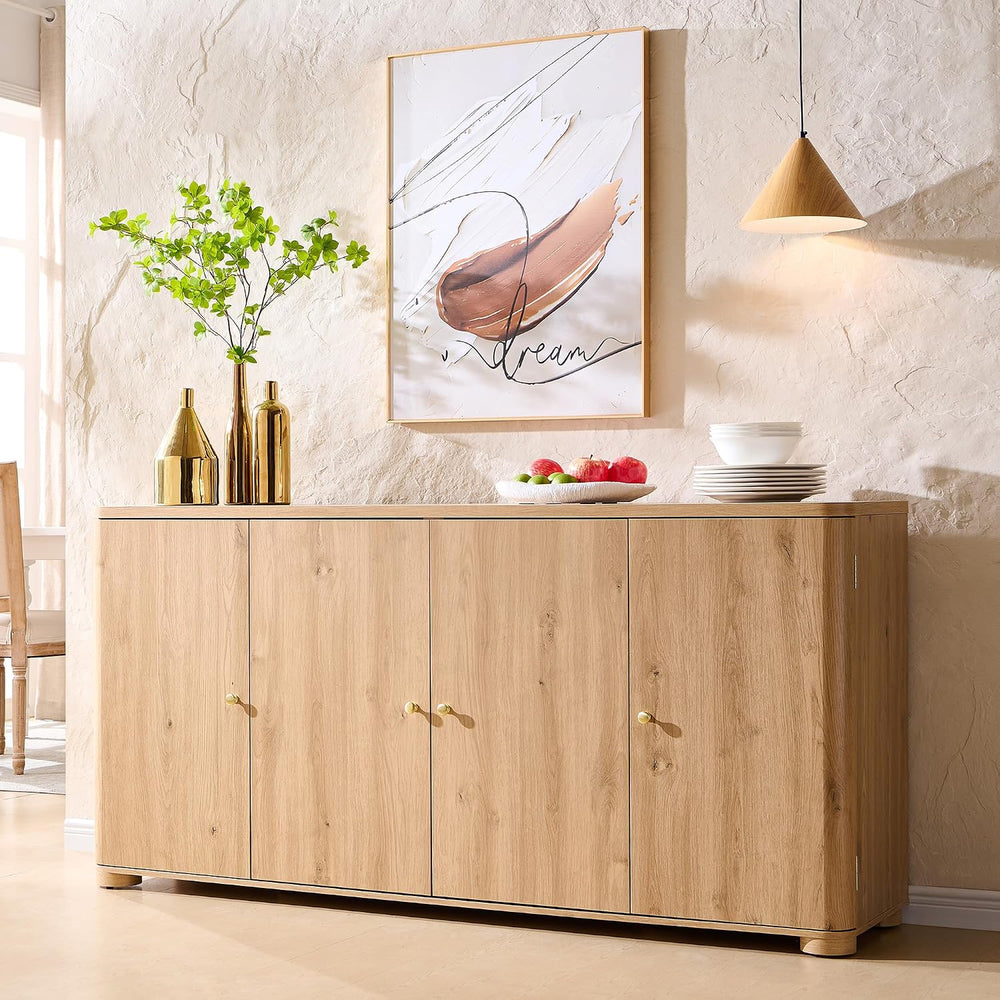 IFGET Curved Buffet Cabinet with Doors, 66" Large Sideboard Buffet Stora...