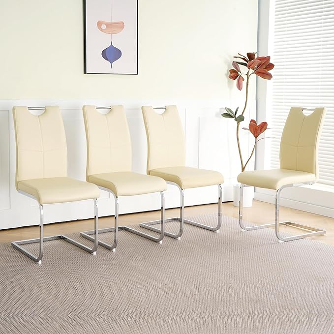 Goujxcy Dining Chairs Set of 4, Modern High Back Kitchen Chairs with Metal Le...