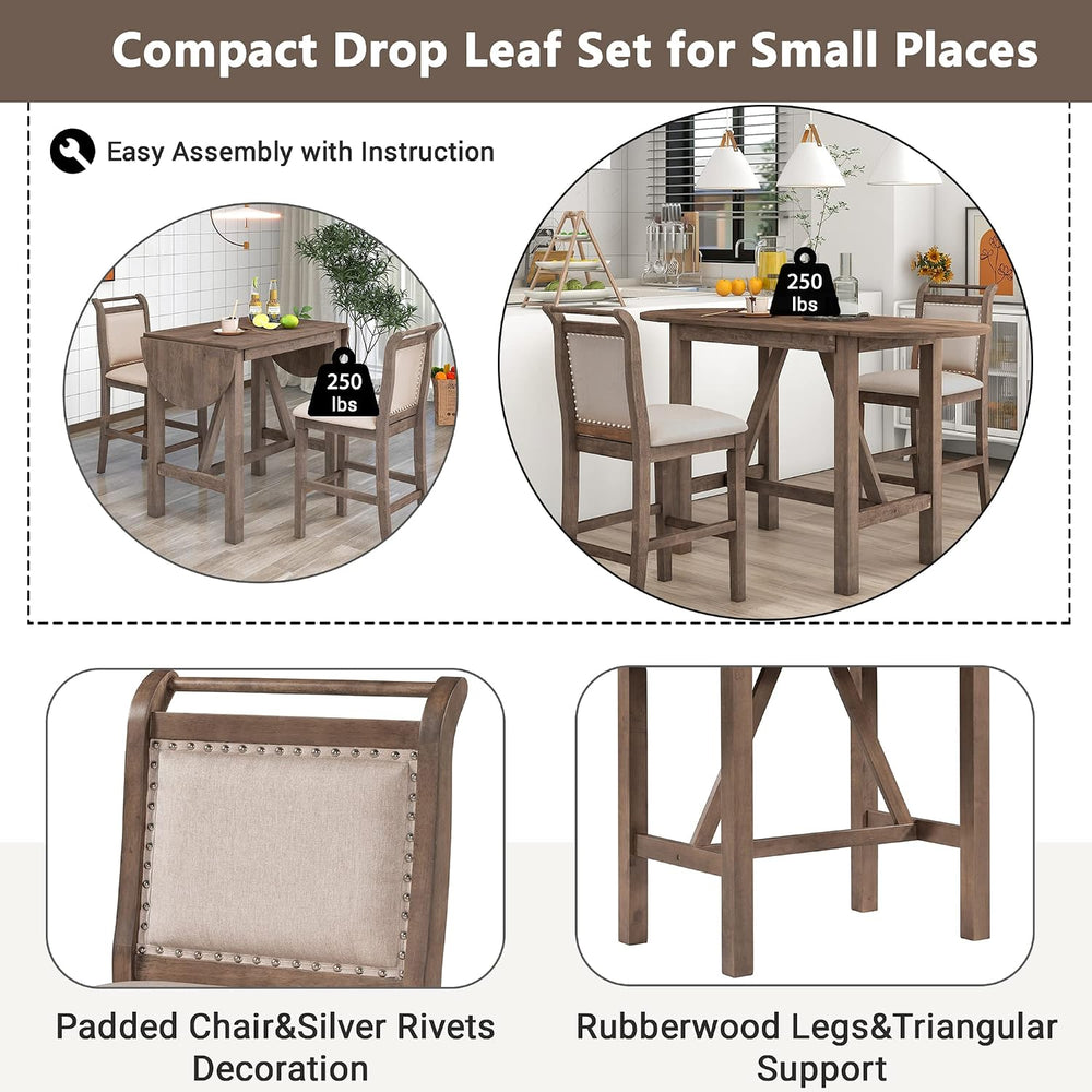 Harper & Bright Designs 3 Piece Counter Height Kitchen Dining Set with Dr...