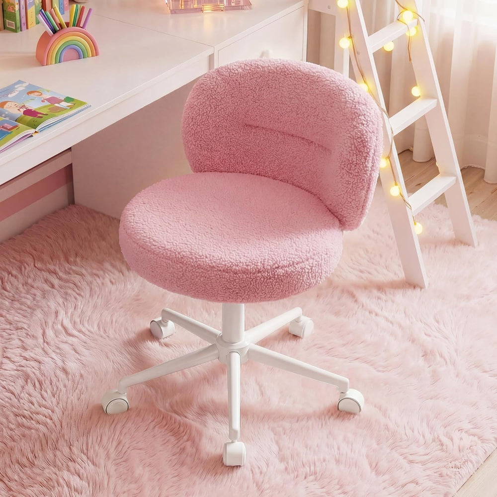 Homkdom Round Vanity Chair with Silent Wheels, 17.32" Wide Seat | Height...