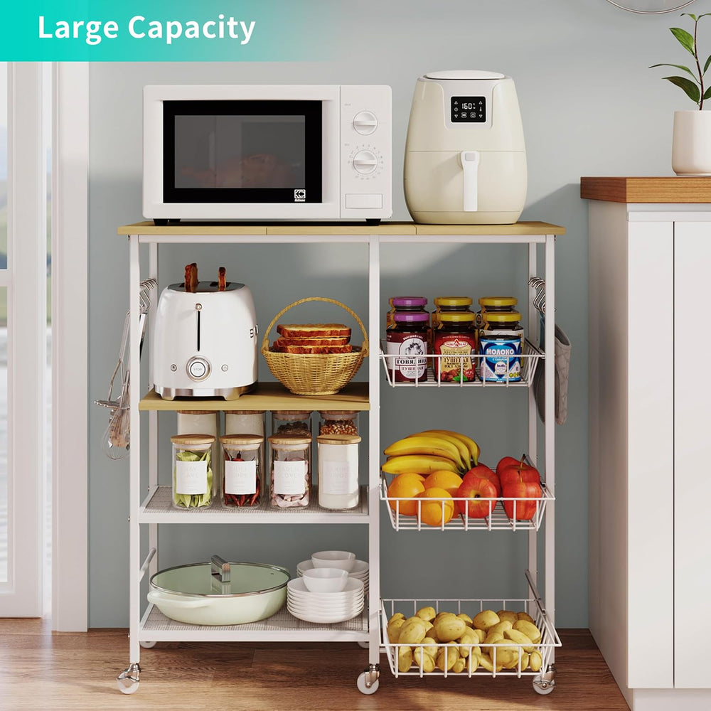 HapiRm Rolling Kitchen Microwave Cart - 4 Tier Microwave Table Stand with Pul...