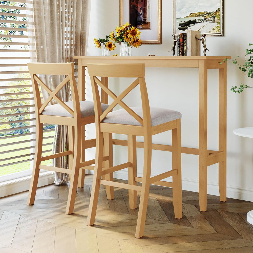LUMISOL 3 Piece Pub Table and Chair Set, Small Wood Counter Height Bar Table ...