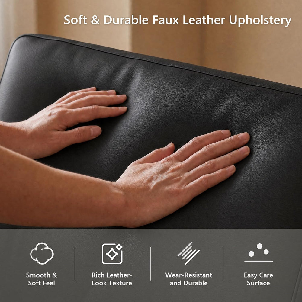 STHOUYN Black Accent Chairs Set of 2, Faux Leather Chair, Mid-Century Modern ...