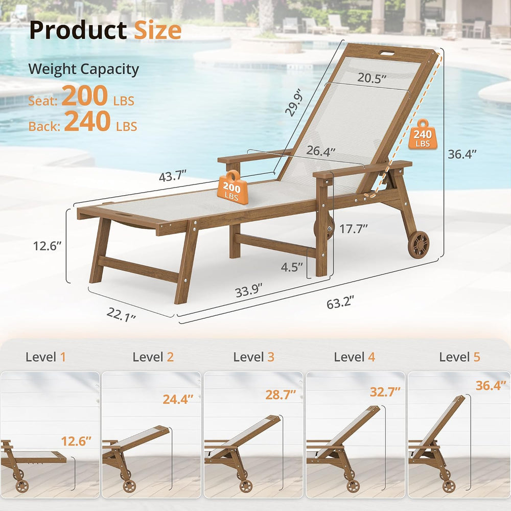LUE BONA Lounge Chair Outdoor Set of 2,HDPS & HDPE Wicker Adjustable Chaise