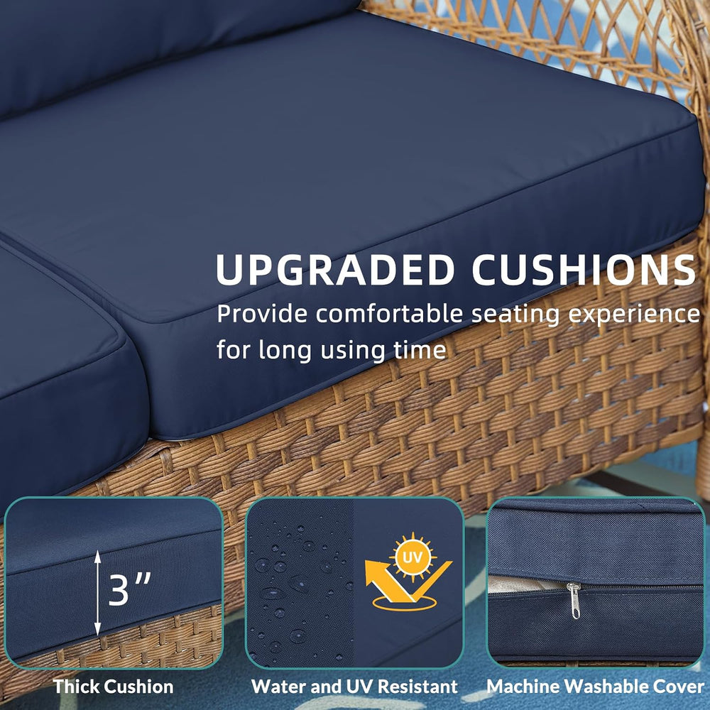 Outdoor Wicker Patio Glider Set, Loveseat for 2 Person Porch Furniture Glider...