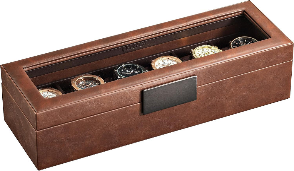 Glenor Co 6 Watch Box for Men - Mens Watch Case w Glass Lid – Luxury Mens Wat...