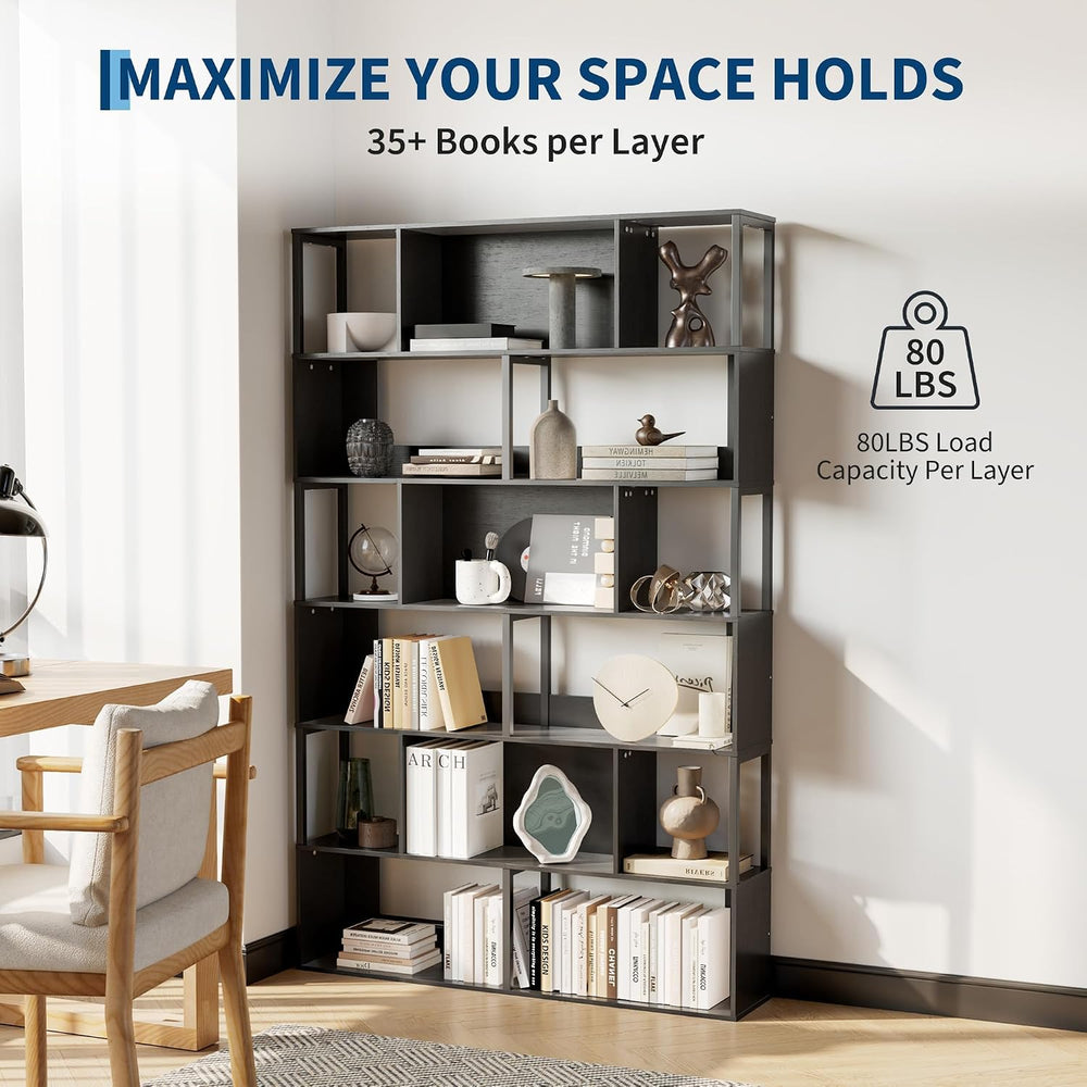 Garvee 6-Tier Bookshelf, Tall Geometric Bookcase, Modern Room Divider & D...