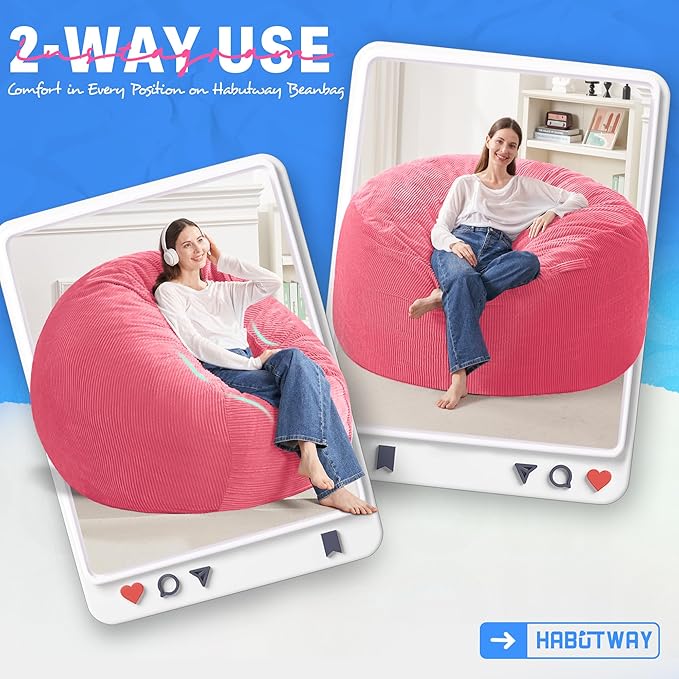HABUTWAY 4FT Bean Bag Chair,Giant Bean Bag Chairs for Adults,Big Bean Bags wi...