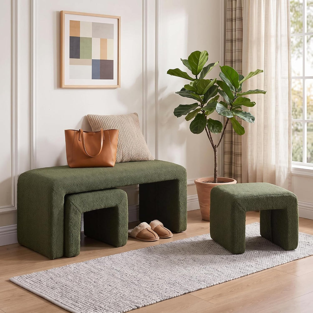 LukeAlon 3-Piece Nesting Ottoman Bench Set, 40.5" Wide Upholstered End o...