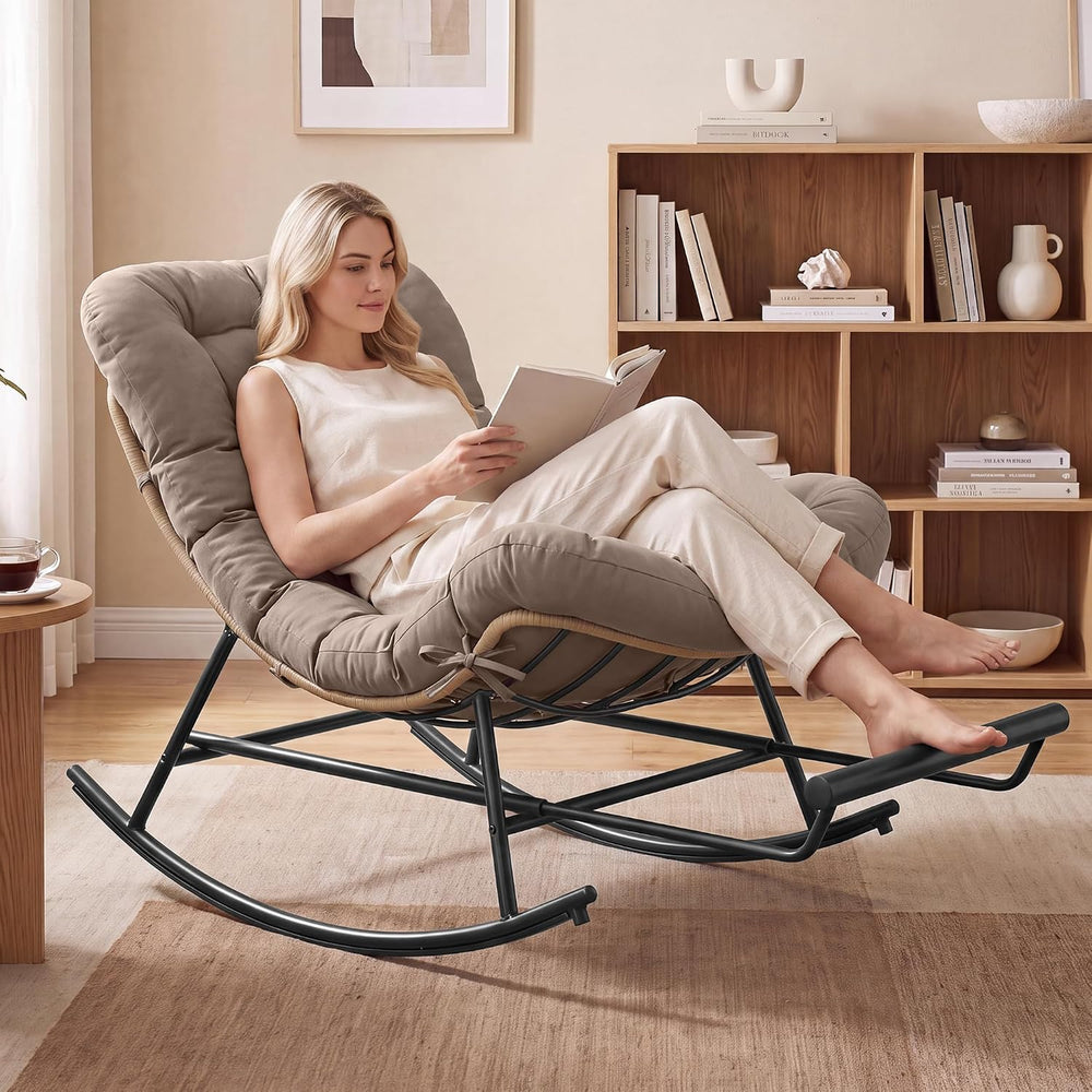 VASAGLE Outdoor Rocking Chair with Extendable Footrest, Removable Cushion | P...