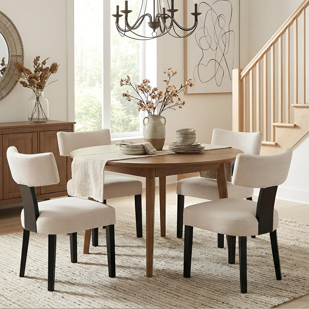 HNY Mid Century Modern Farmhouse Dining Chairs Set of 6, Linen Upholstered Ac...