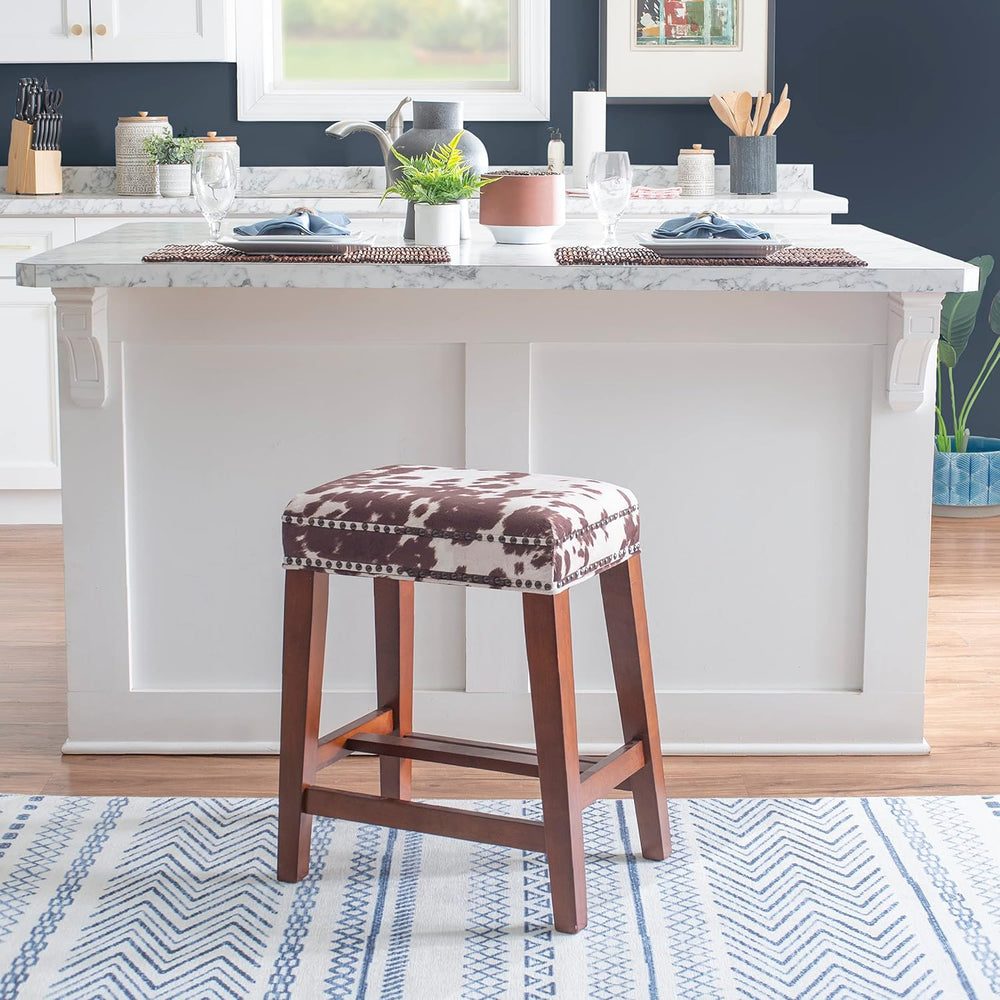 Linon Harlow Brown Cow Print Backless 24 Inch Seat Height Counter Stool
