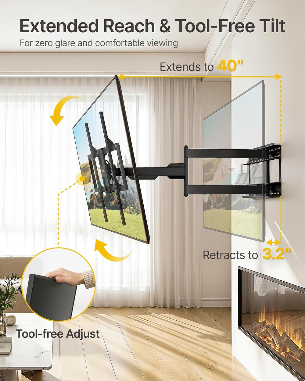 monTEK XL 40” Long Arm TV Wall Mount for 50-100 inch TVs up to 176 lbs | ±90°...