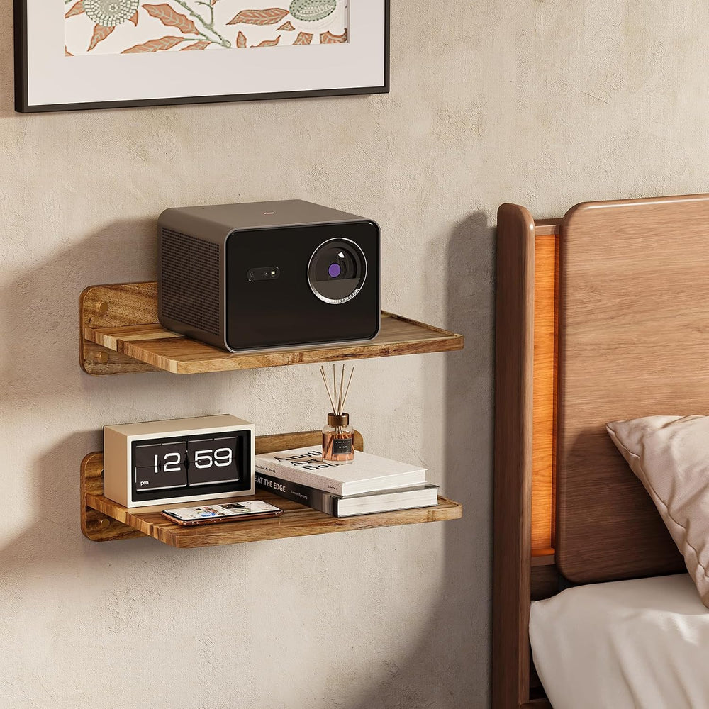 Acacia Wood Projector Shelf Wall Mount, 15.75" Floating Wall Shelf for P...