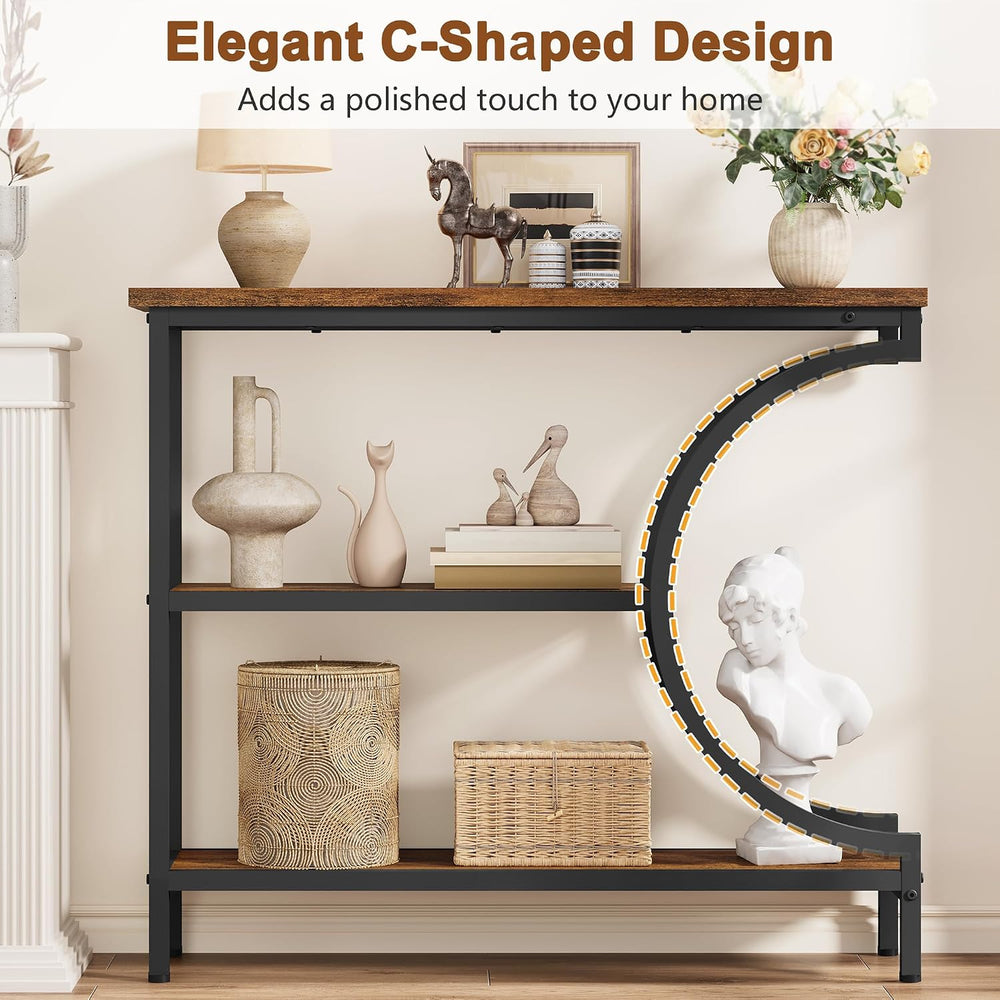 Hoctieon Console Table, 3-Tier Industrial Entryway Table with Storage, Hallwa...