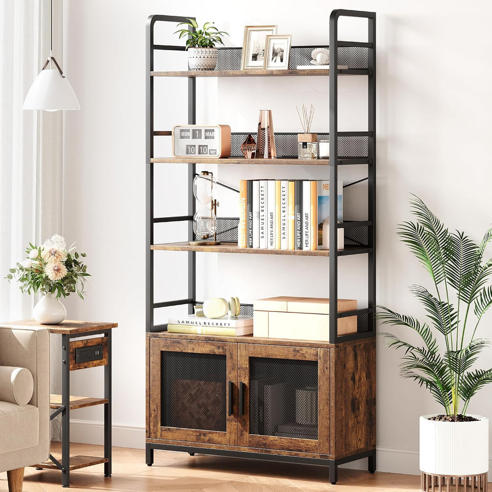 IDEALHOUSE Industrial Bookcase, 4-Tier Open Storage Shelves, Rustic Tall Disp...