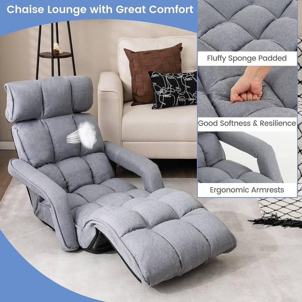 DORTALA Foldable Lazy Floor Sofa, Indoor Chaise Lounge Sofa, 6-Position Foldi...