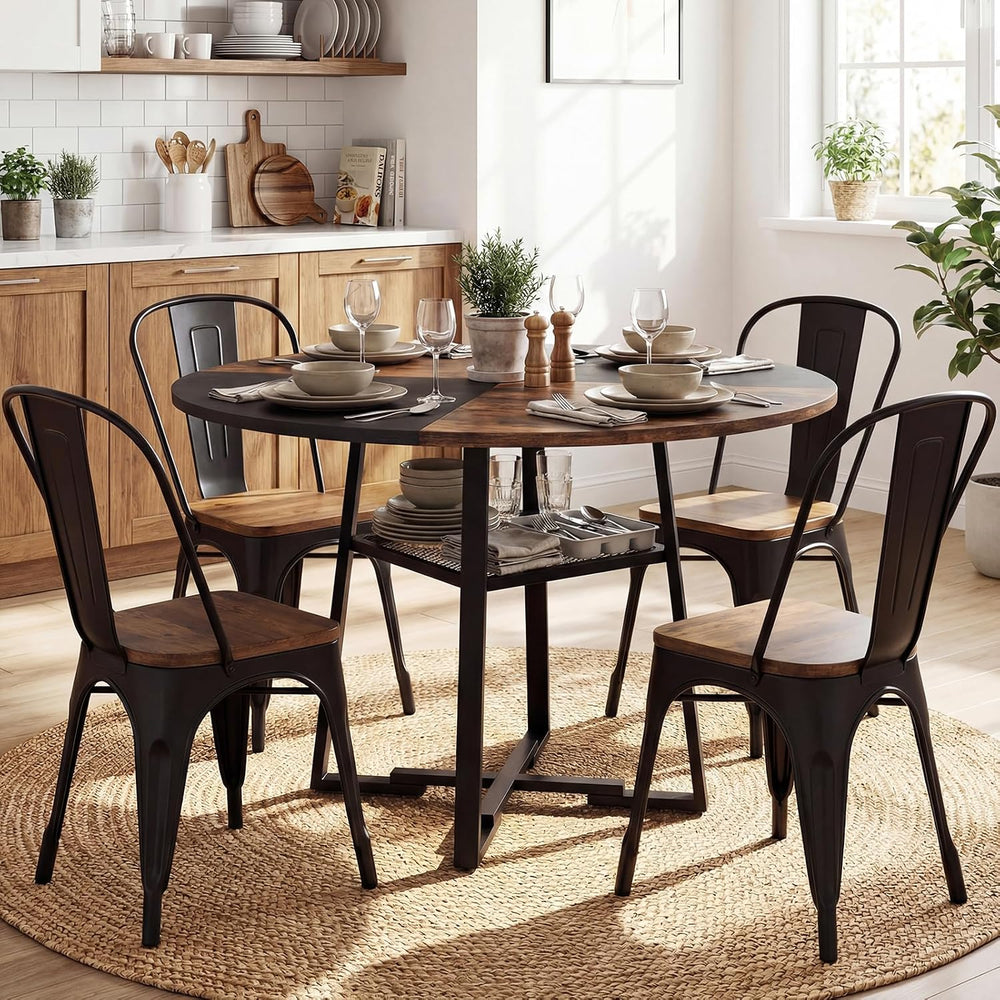 Giantex Round Dining Table for 4-6, 47.5" Circle Kitchen Table with Stor...