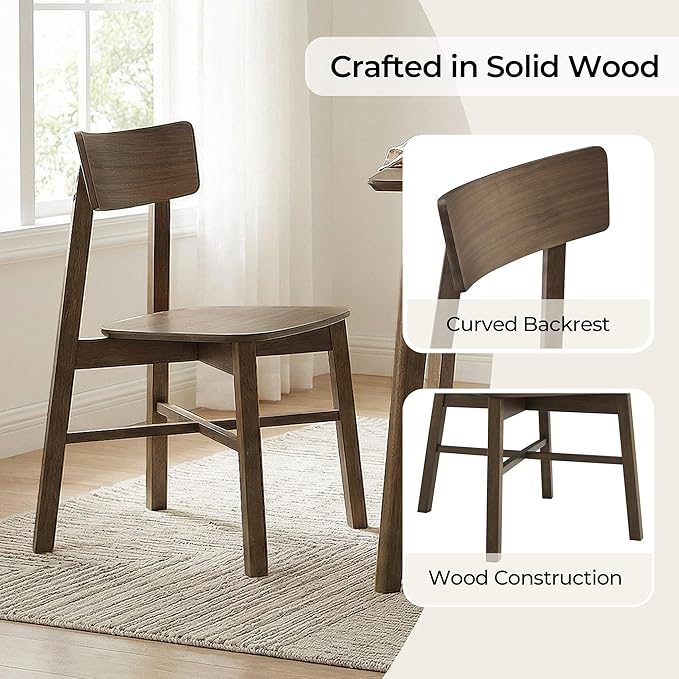 CHITA Soild Wood Dining Chairs Set of 2, Mid Century Modern Walnut Wood Kitch...