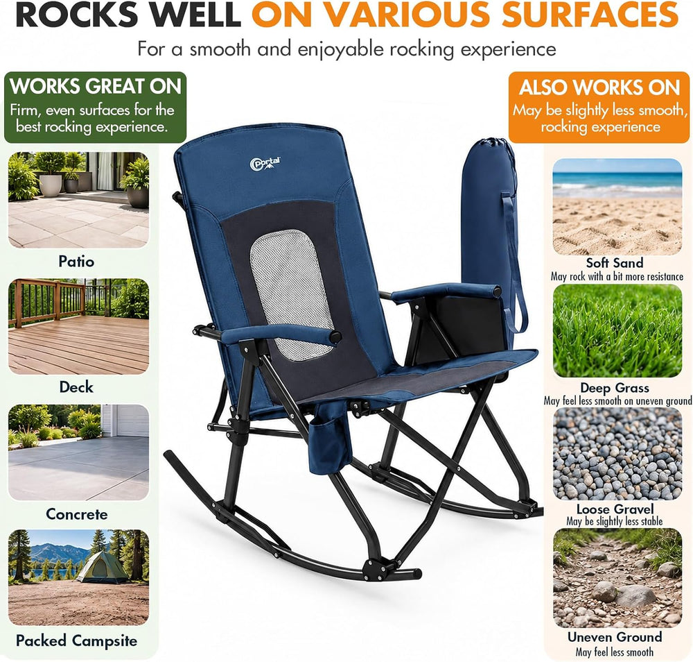 Portal Oversized Folding Rocking Camping Chair Portable Outdoor 400 lb Blue