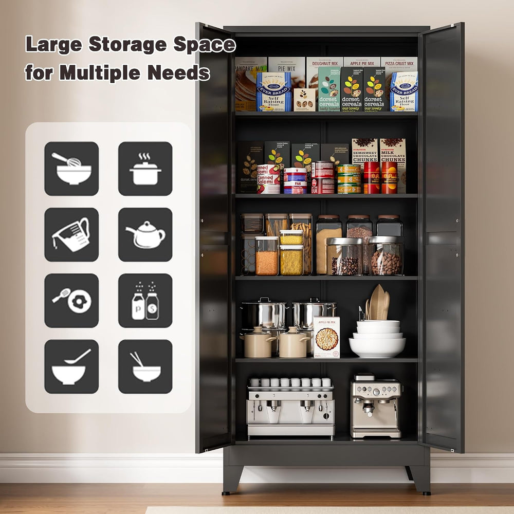 71” Tall Metal Kitchen Pantry Cabinet, Kitchen Storage Cabinets, Steel Cupboa...