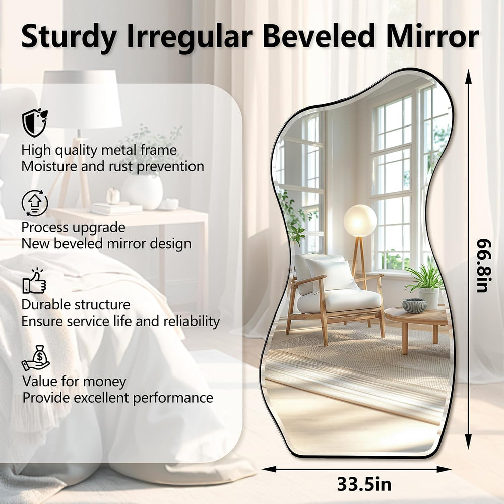 POZINO 66.8"x33" Irregular Beveled Mirror Full Length, Abstract Wal...