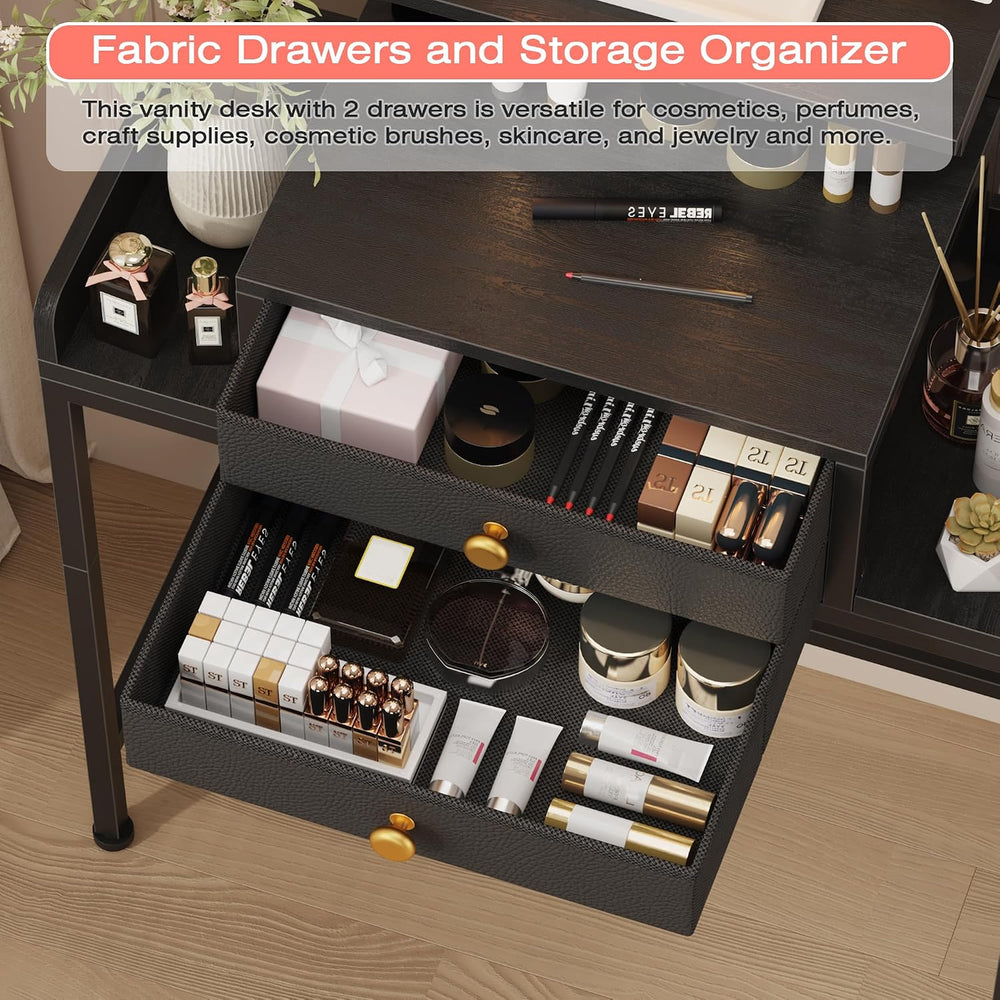 HIGDBFE Vanity Desk with Mirror and Lights 28.4''W Small Makeup Vanit...