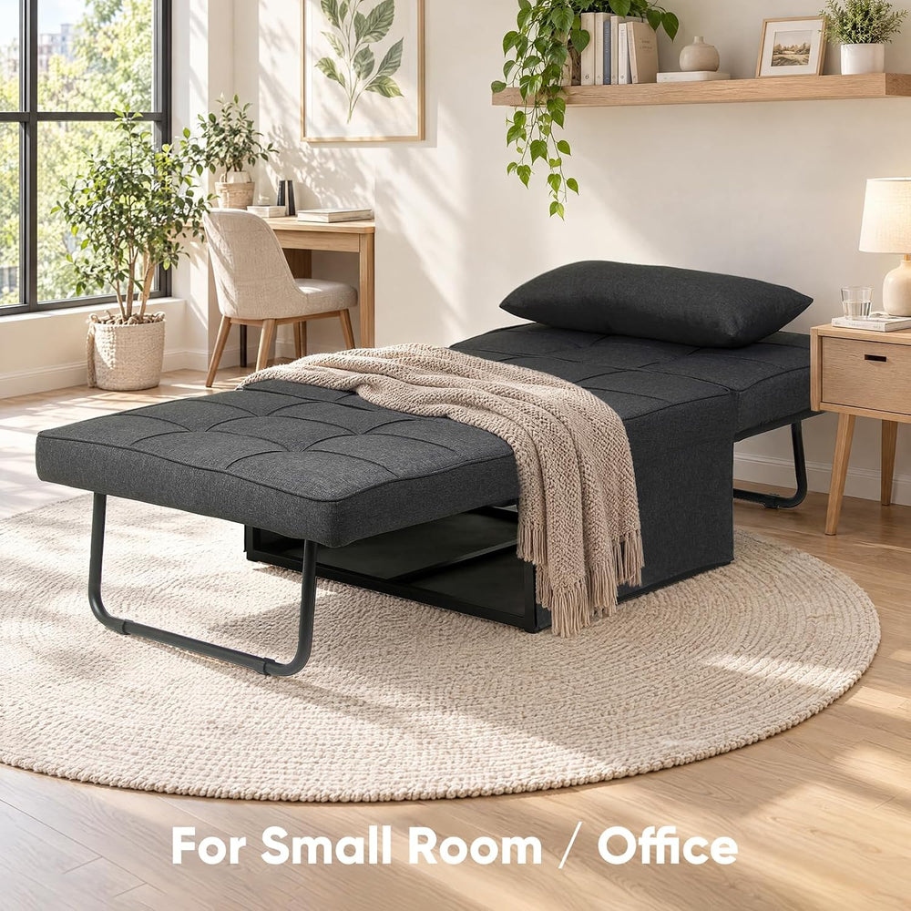 Ottoman Chair Sofa Bed, 4 in 1 Sleeper Ottoman Chair, Black Grey