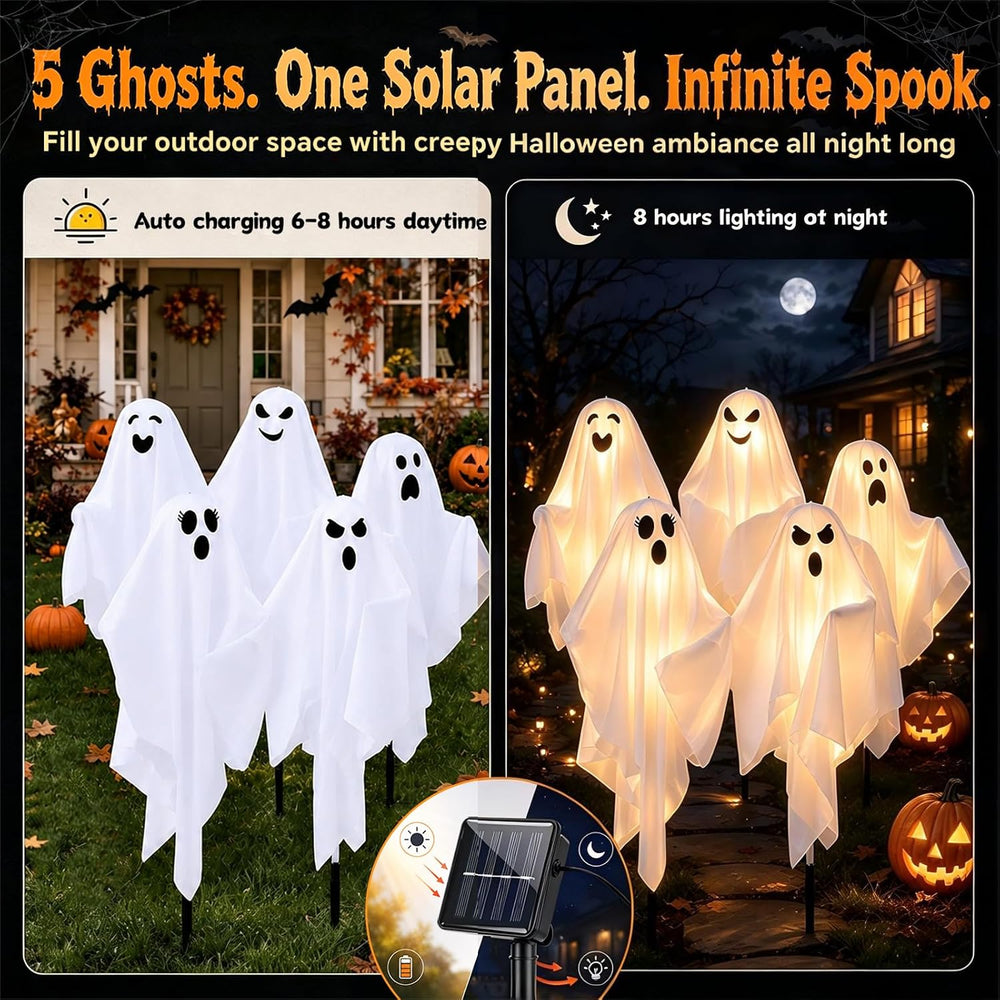 5 Pack Halloween Decorations Outdoor - Solar Ghost Light for Yard Decor