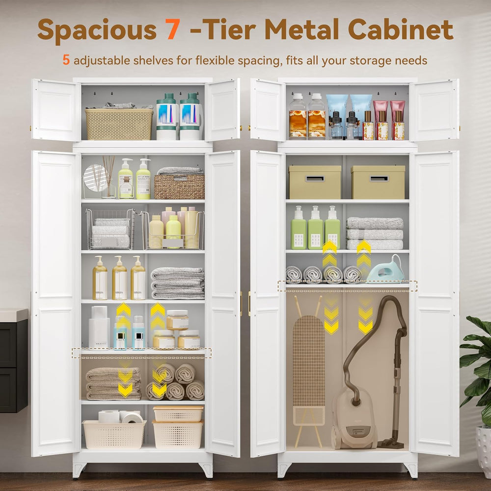 Polup 90" Pantry Cabinet, Tall Metal Storage Cabinet with Doors and Shelves
