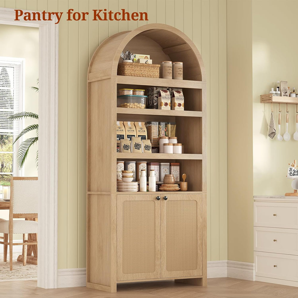 81" Tall Arched Cabinets,Bookcase with storage,Mid-Century Modern 6-Tier...