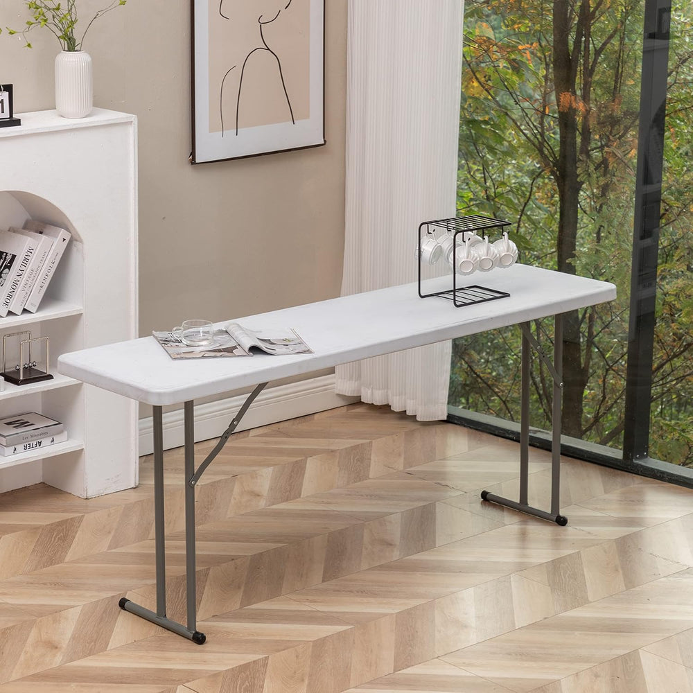 BTExpert 5-Foot Narrow Plastic Folding Training Table, 60” x 18” Portable Com...