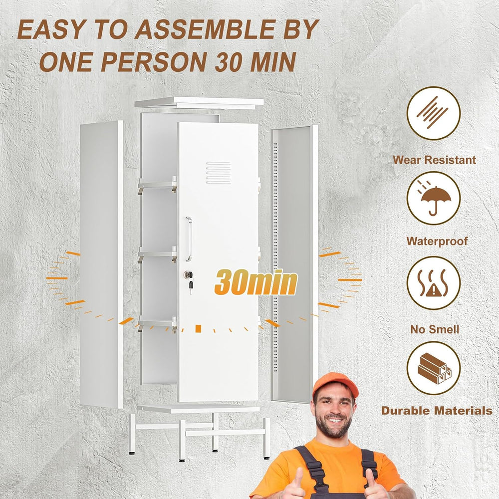 pozdeg 47.24" White Lockable Small Metal Storage Locker | Employees Lock...