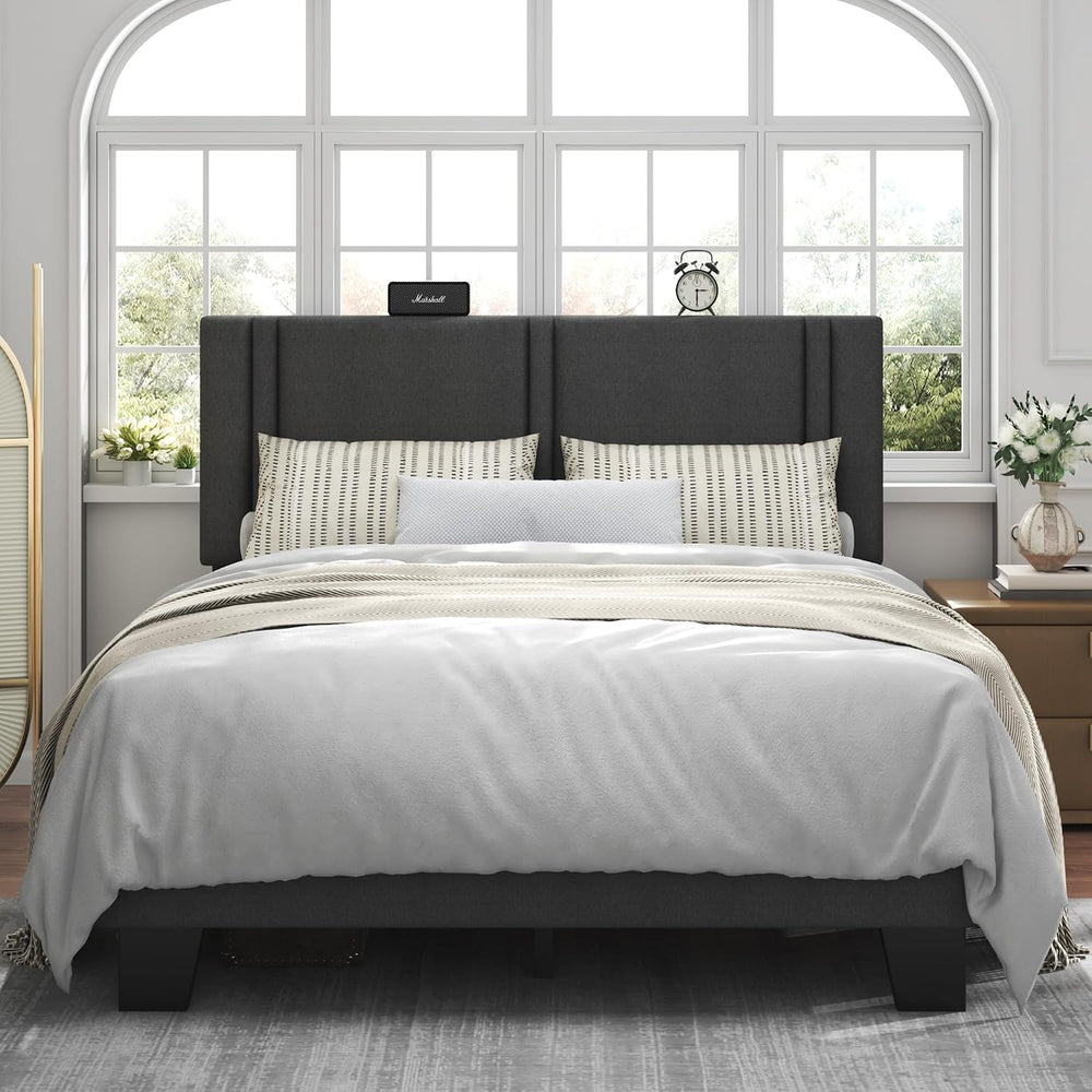 Feonase Full Size Platform Bed Frame, Fabric Upholstered Full Bed Frame, Soli...