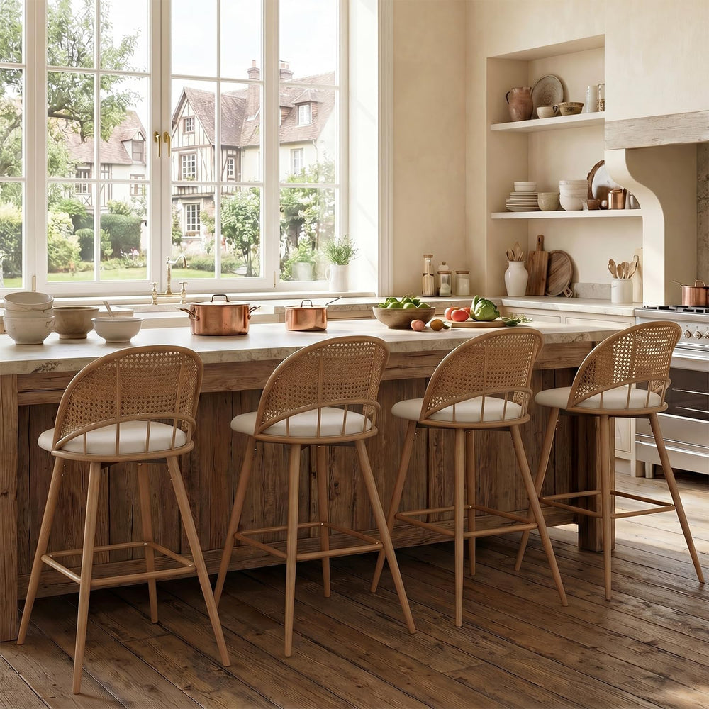 26'' Barstools Set of 4, Rattan Counter Height Swivel Stools for Kitchen