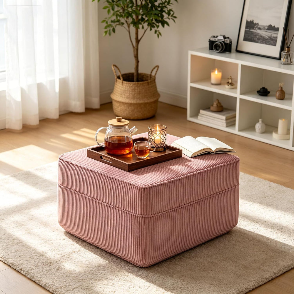 Corduroy Ottoman 30.3 Inch - No Assembly Needed Foot Rest Stool, Plush Sag-Fr...