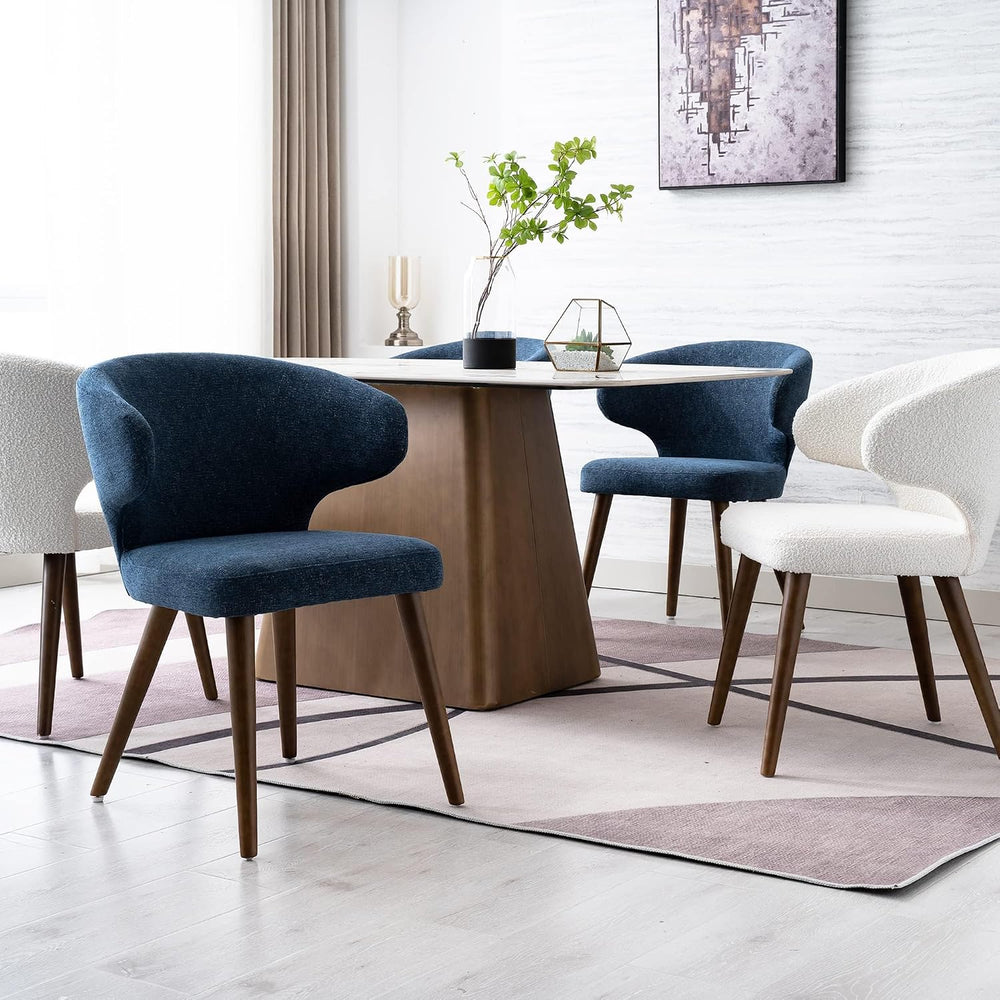 HNY Mid Century Modern Dining Chairs Set of 4, Upholstered Curved Wingback Ac...