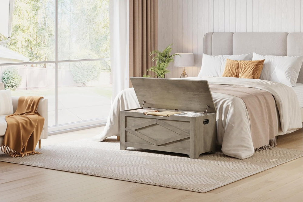 GAOMON Storage Chest, Storage Bench with Safety Hinge, Farmhouse Style Wooden...