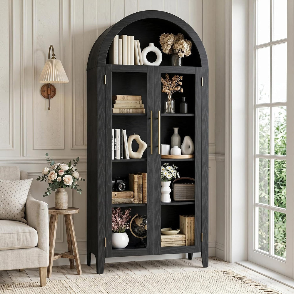 Garvee Arched Cabinet with Glass Doors, 5-Tier Kitchen Pantry Cabinet with Ad...