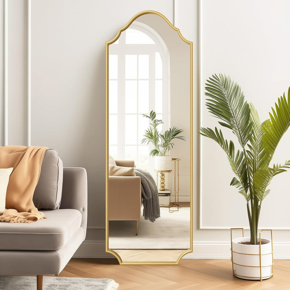 WallBeyond Arched Full Length Mirror Wall Mounted, 65"x22" Gold Met...
