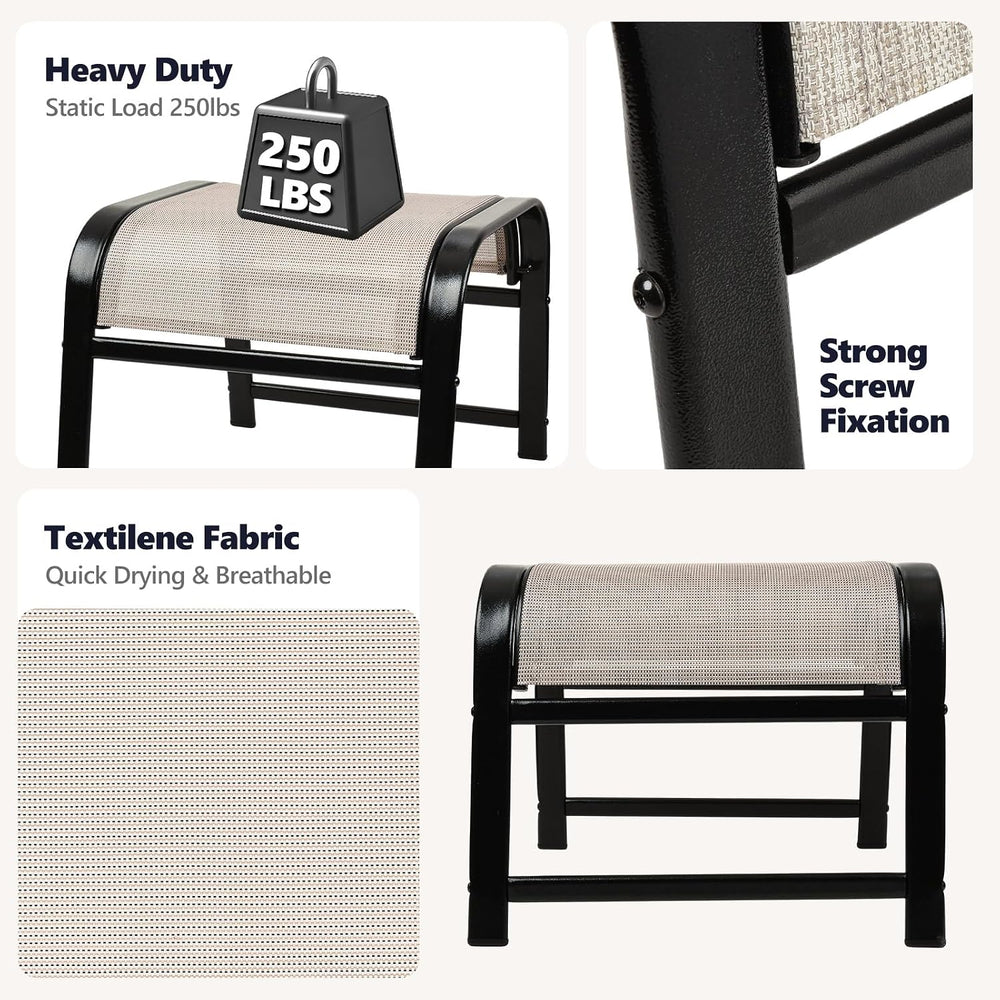 Patio Outdoor Footstool 2 Set, Sturdy Textile Stackable Ottoman Small Seat fo...