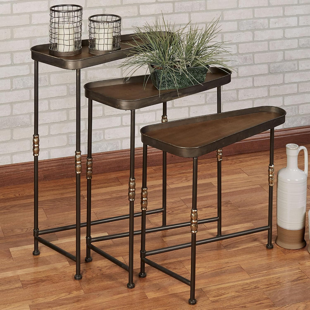 Bronwyn Metal and Wood Nesting Tables Dark Bronze Finish 28, 30.5 and 36 Inch...
