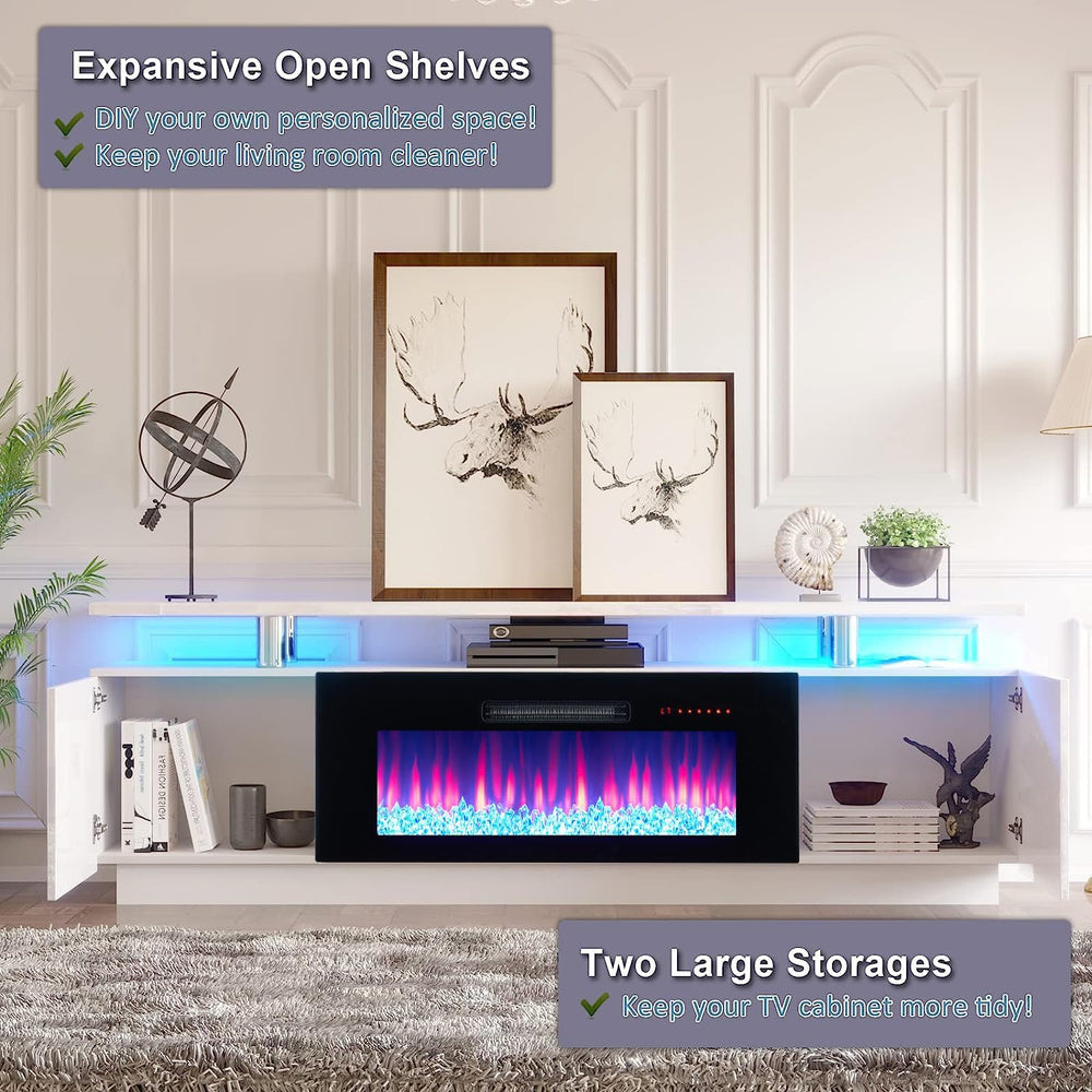 AMERLIFE 70" High-Gloss Fireplace TV Stand with 36" Electric Firepl...